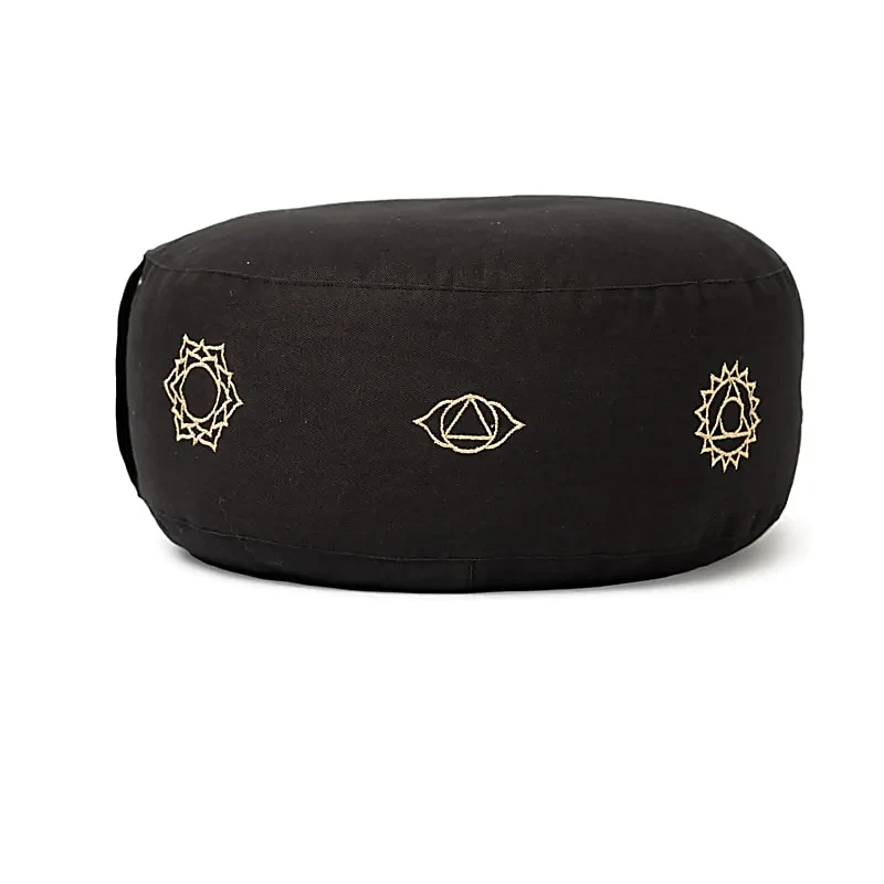 Meditatiekussen zwart 7 chakra's biokatoen