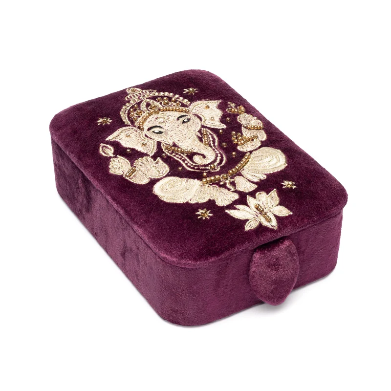 Sieraden / tarotdoos fluweel paars met Ganesha