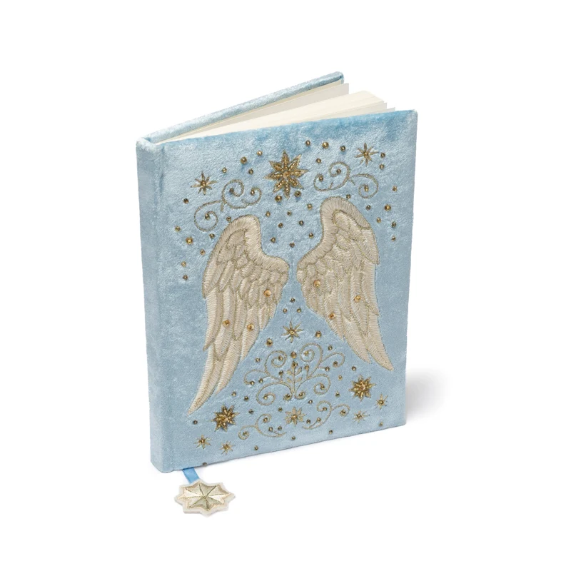 Notitieboek fluweel blauw met engelenvleugels