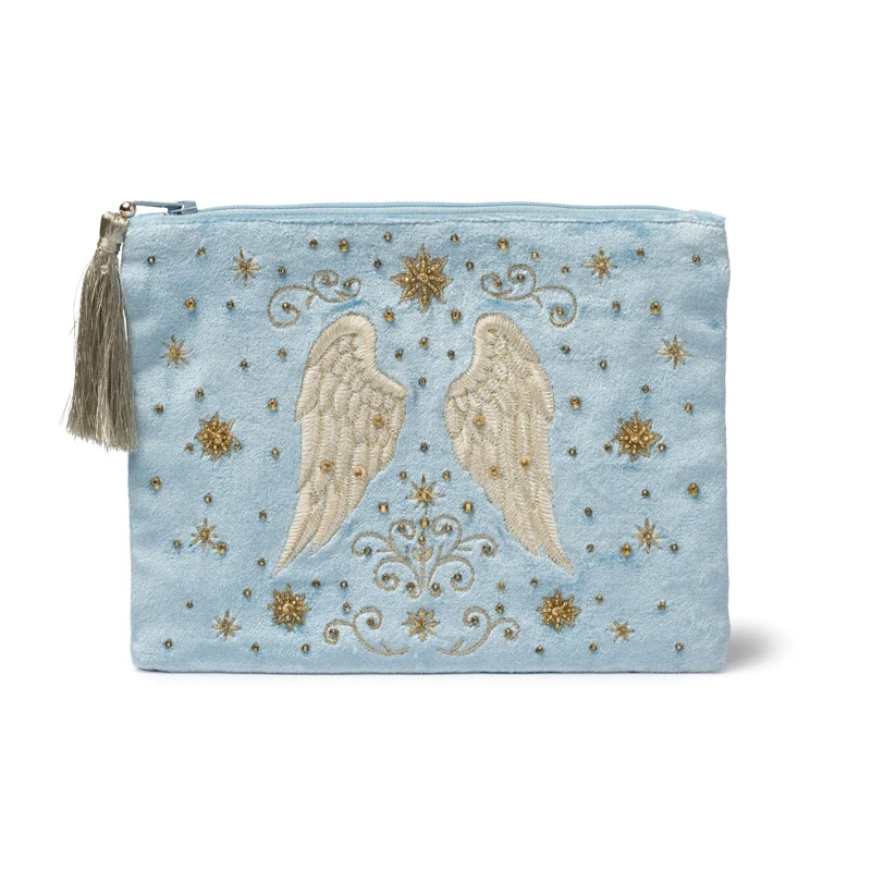 Etui fluweel blauw met engelenvleugels