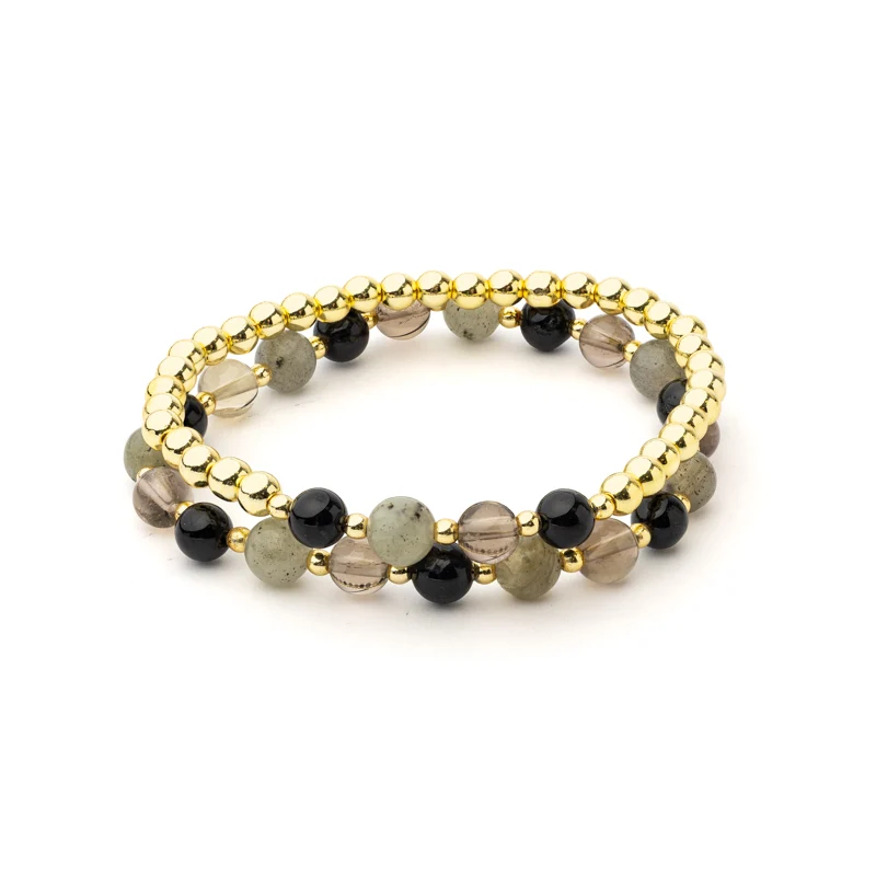 Armband antraciet gemengde edelstenen met hematiet set van 2