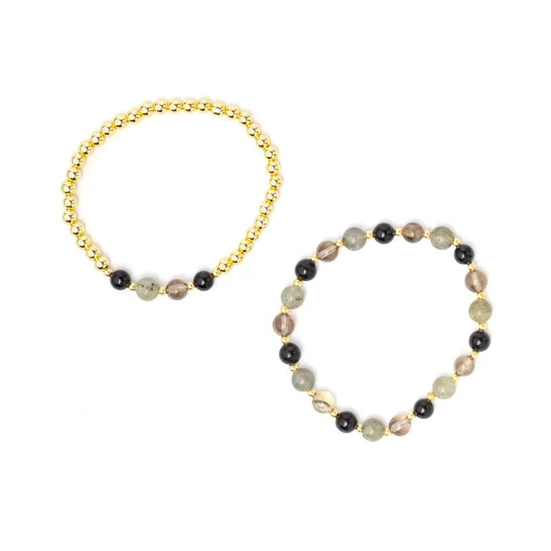 Armband antraciet gemengde edelstenen met hematiet set van 2