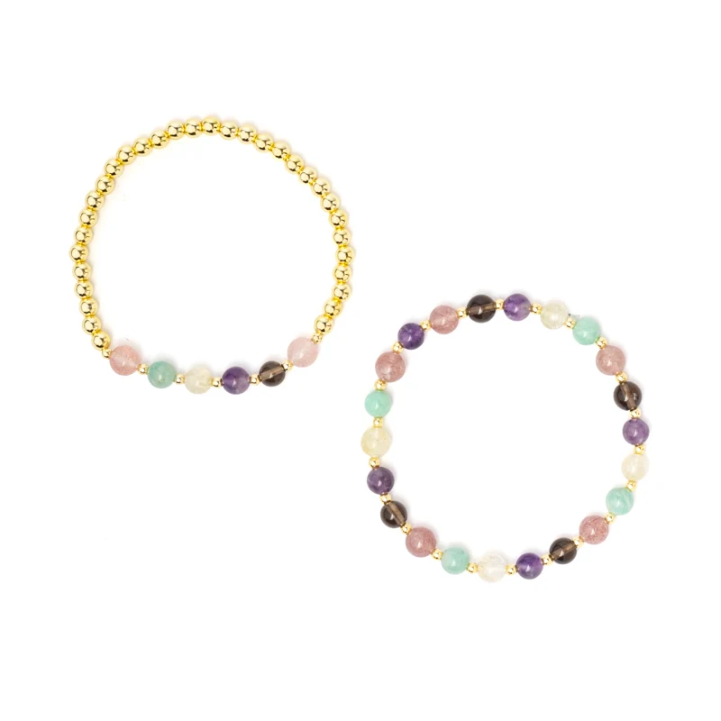 Armband meerkleurige gemengde edelstenen met hematiet set van 2
