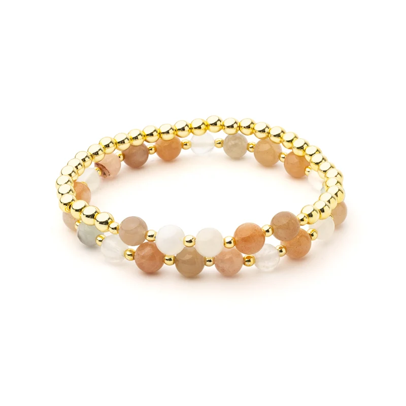 Armband pastel gemengde edelstenen met hematiet set van 2