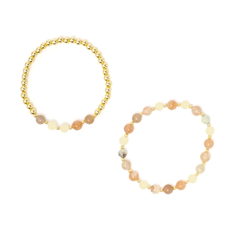 Armband pastel gemengde edelstenen met hematiet set van 2