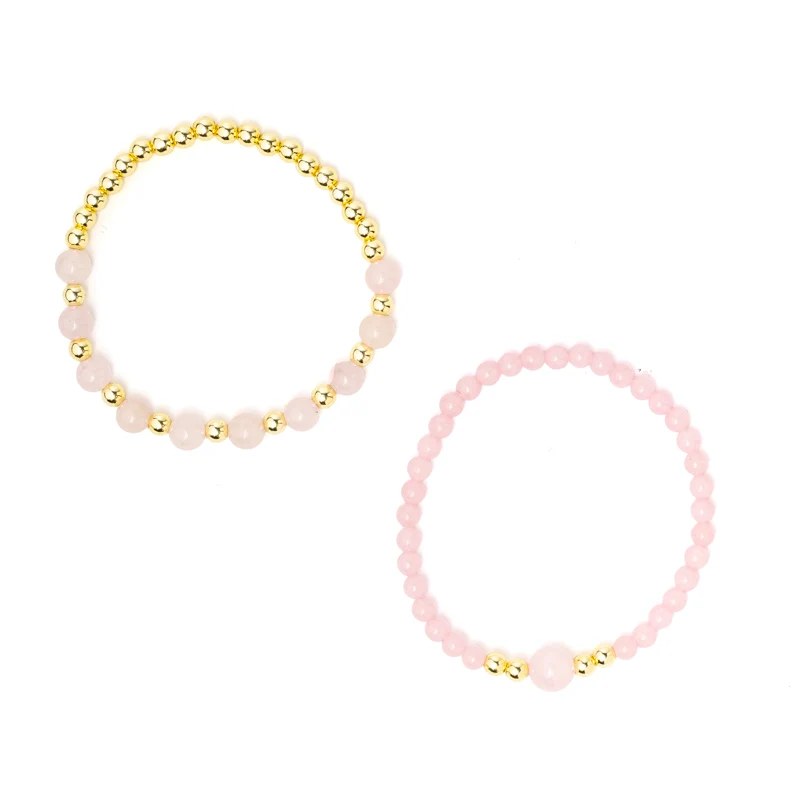 Armband rozenkwarts & hematiet set van 2