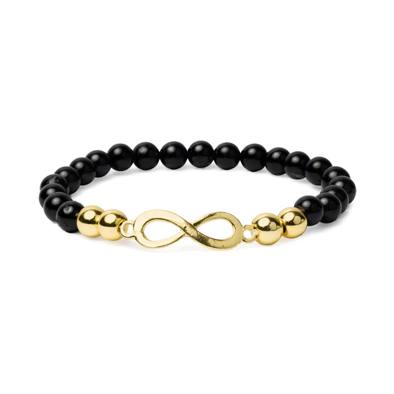 Armband zwarte toermalijn & hematiet met infinity symbool