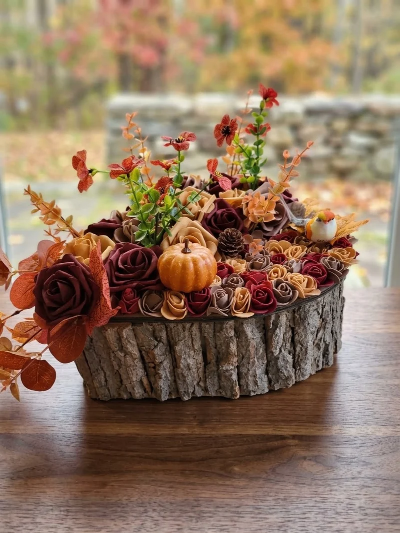 Grand coeur rustique en bois d'automne