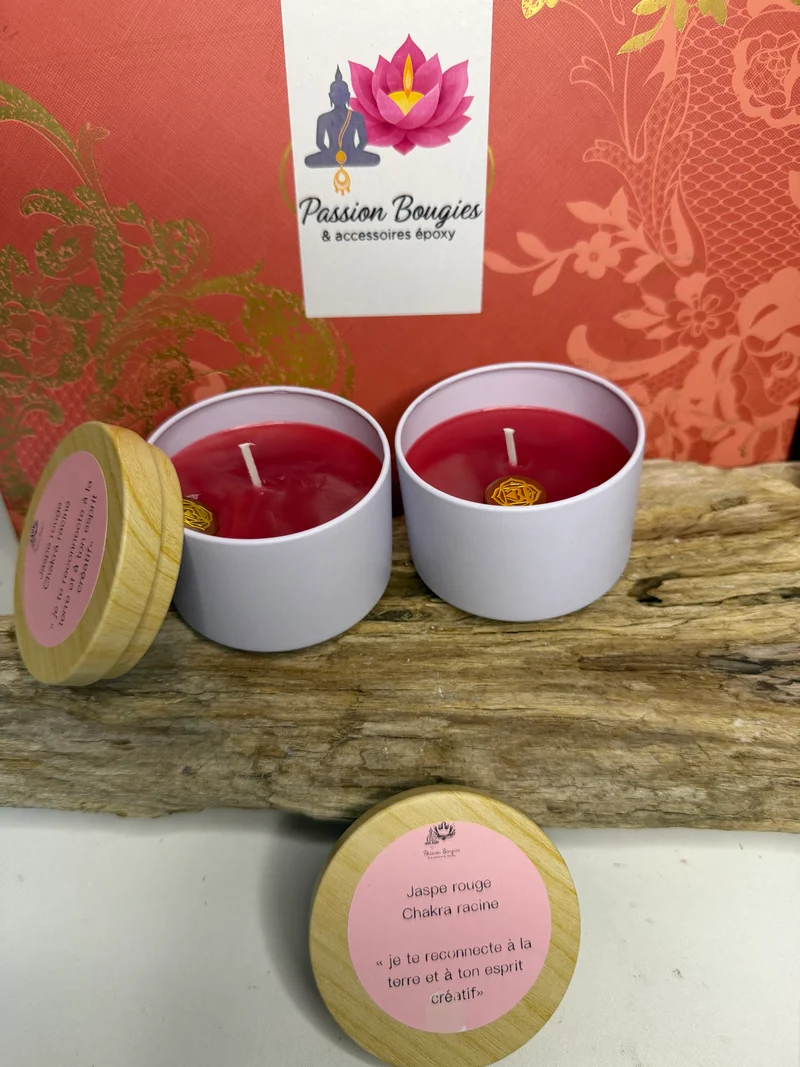 Pot métal 4 oz✨ Bougie énergétique – Chakra racine - parfumée 🌿