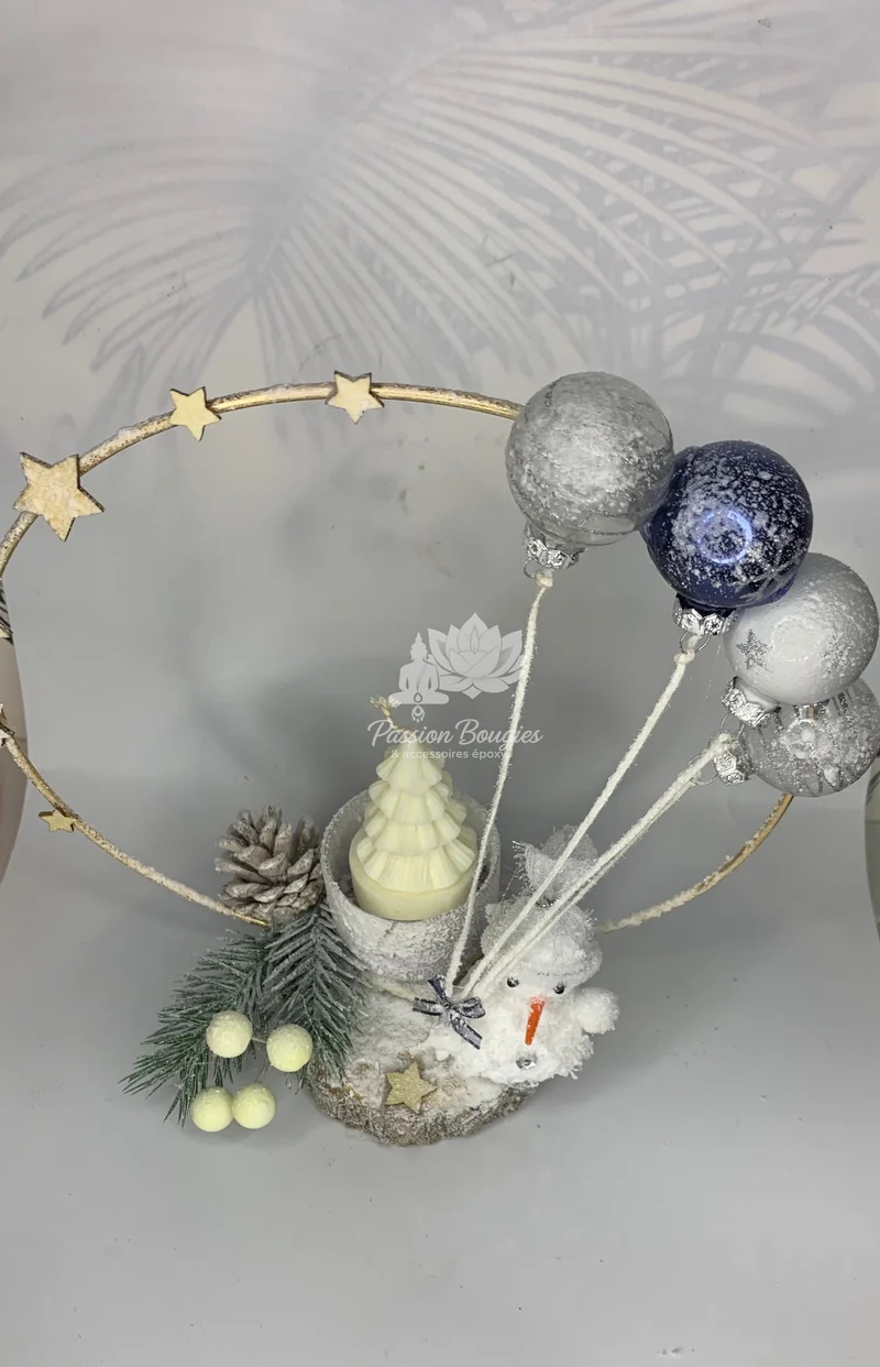 Composition bougie bonhomme de neige ballons