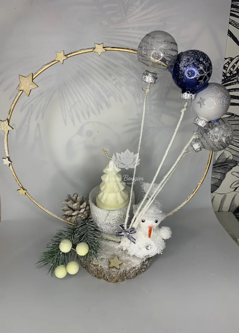 Composition bougie bonhomme de neige ballons