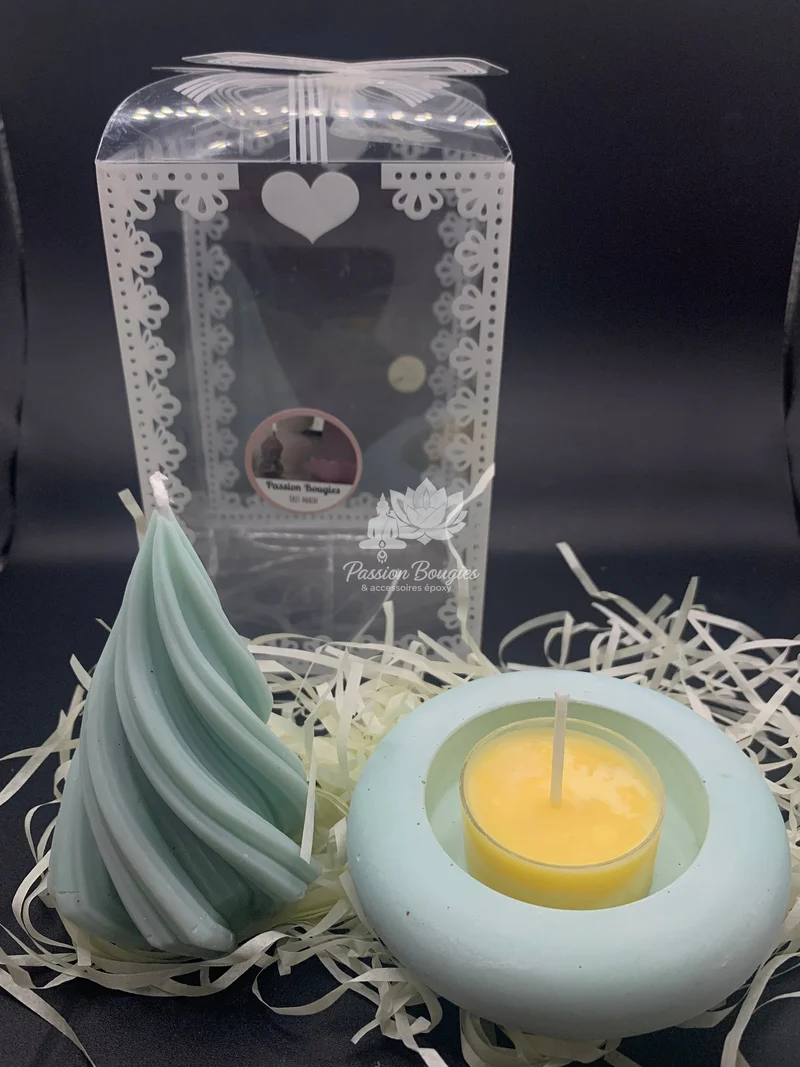 Coffret Bougie sapin torsadé et support chauffe plat