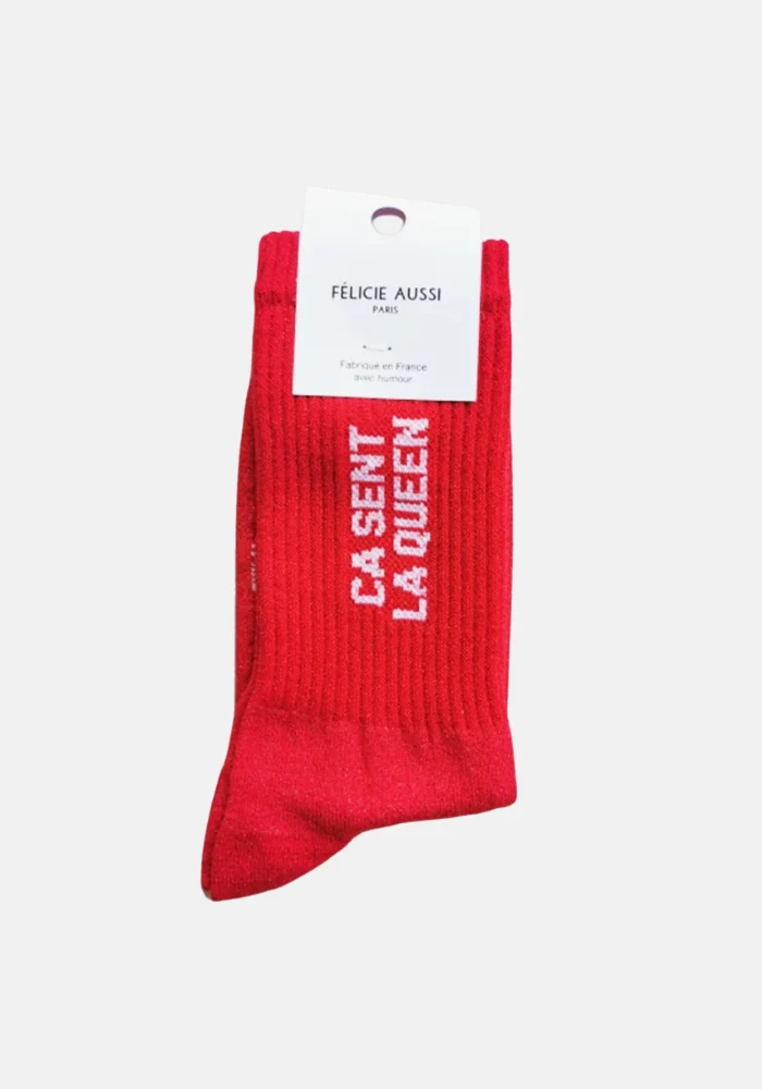 Chaussettes Ça Sent La Queen Pailletées Rouge