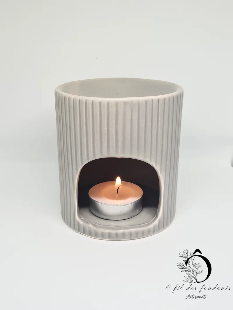 Brûle parfum Gris Lignes Mate en céramique