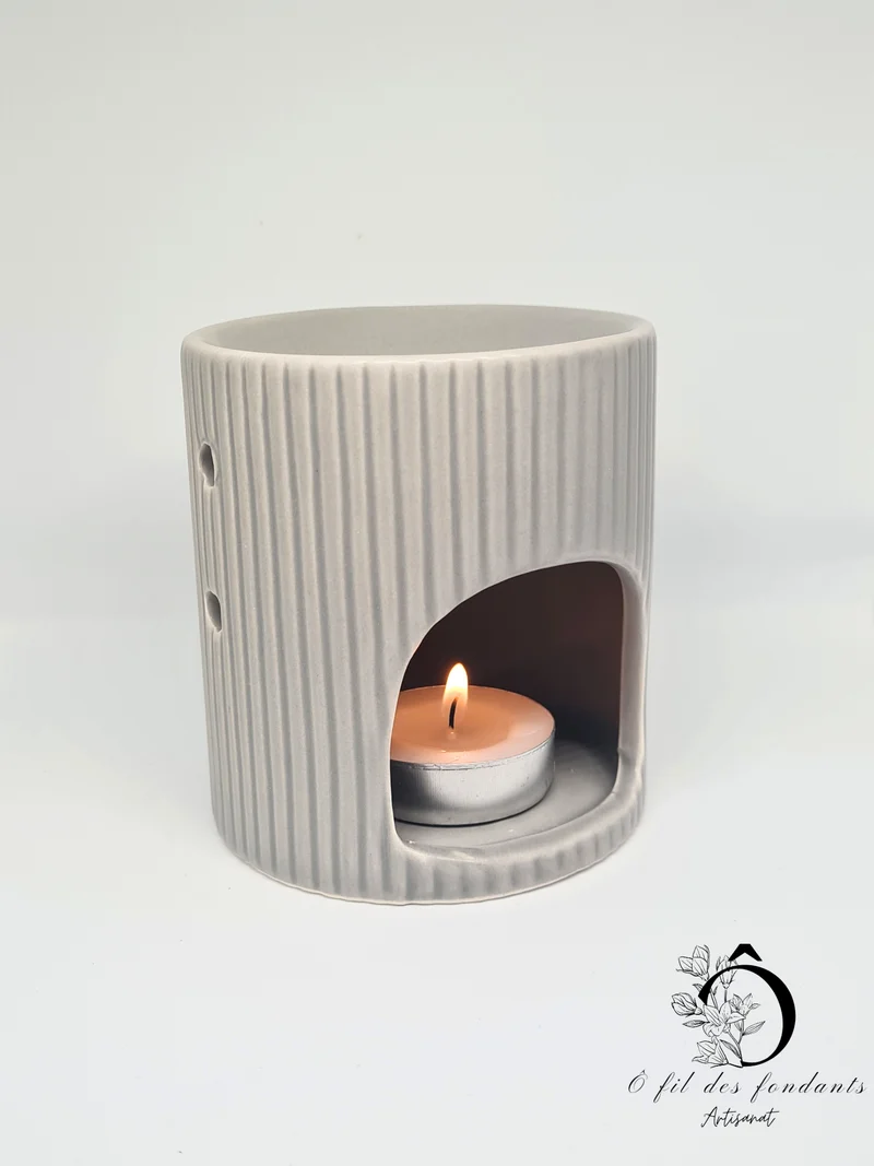 Brûle parfum Gris Lignes Mate en céramique