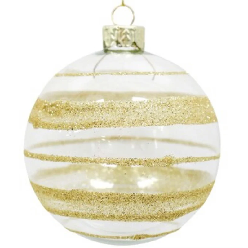 Glass Gold Stripes Christmas Bauble