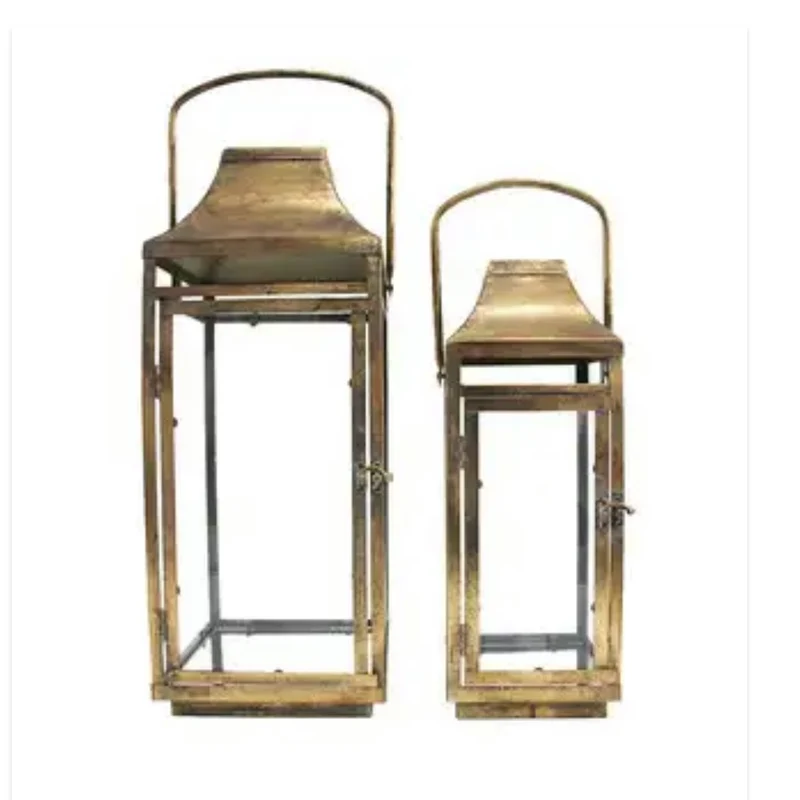 Gold Metal Lanterns - Set of 2