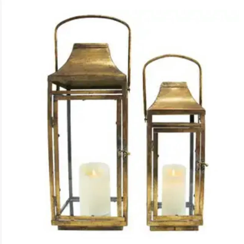 Gold Metal Lanterns - Set of 2
