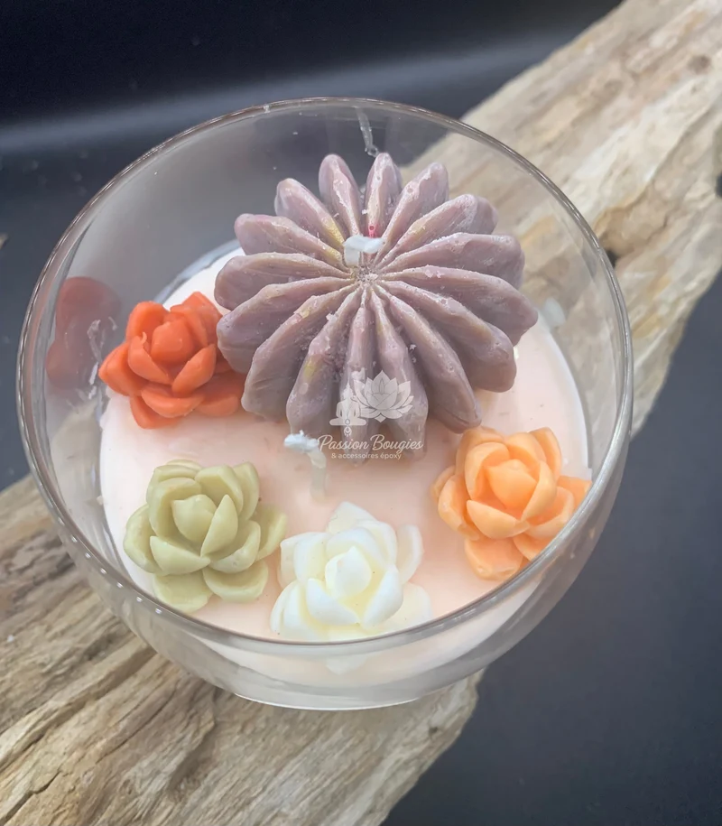 Composition bougie cactus support en verre