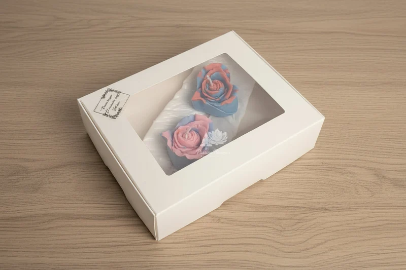 Coffret bougies cœurs sur support plume
