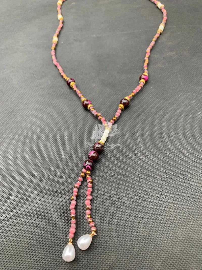 Collier sautoir en Jaspes impériales violines