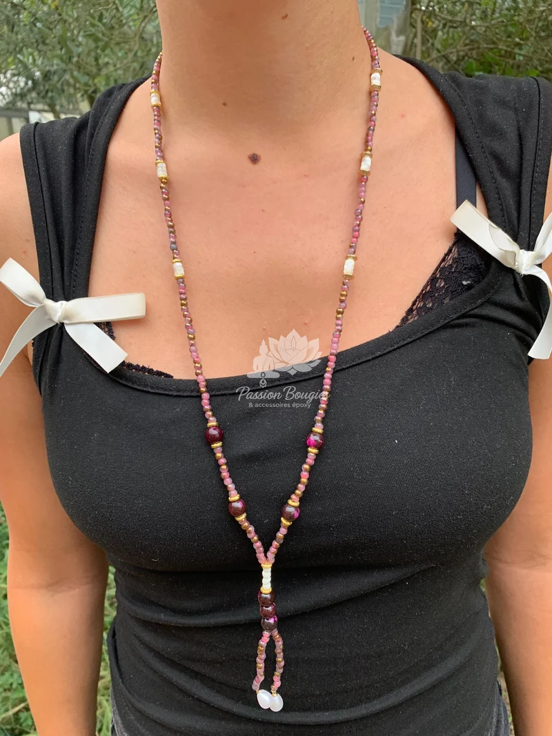 Collier sautoir en Jaspes impériales violines