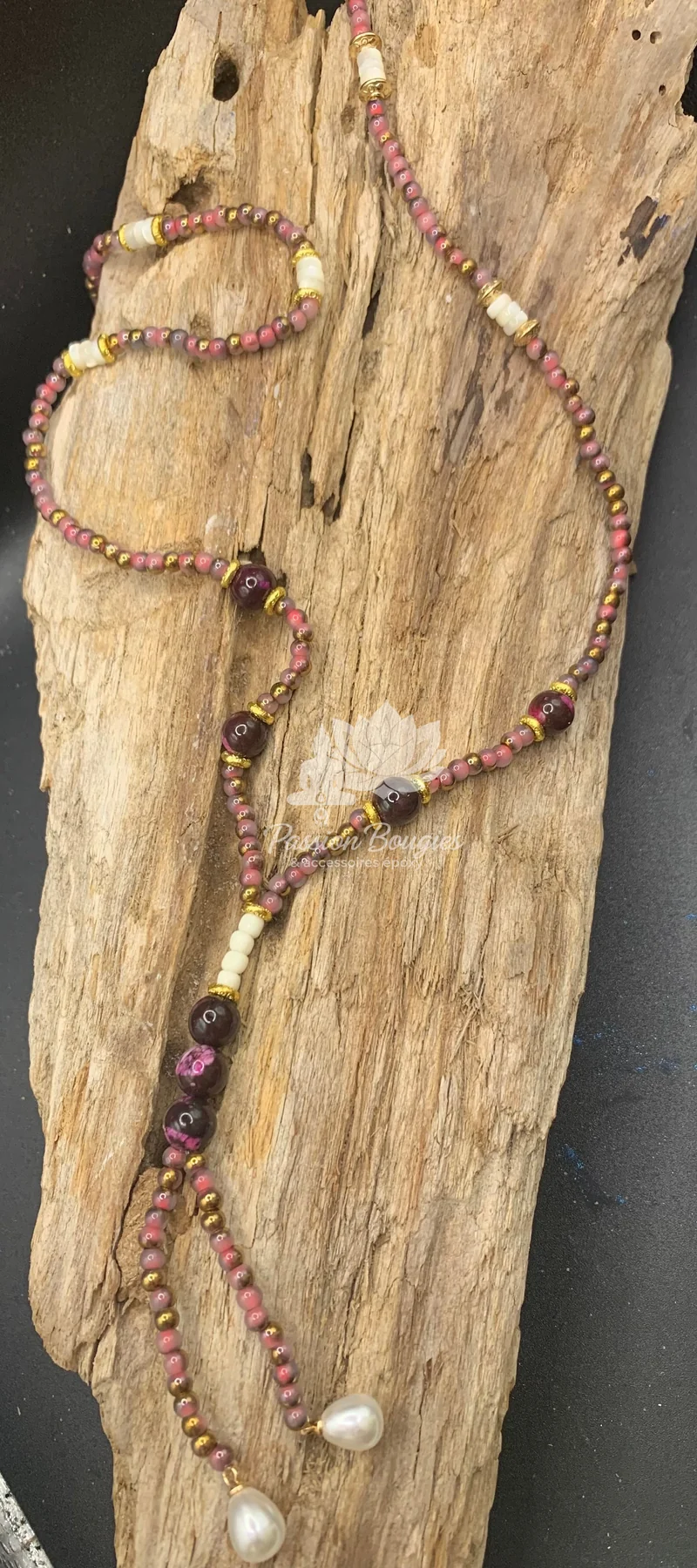 Collier sautoir en Jaspes impériales violines