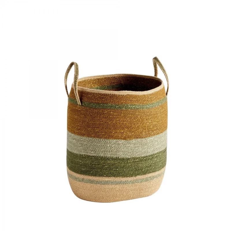 Panier anse tissé noisette vert M