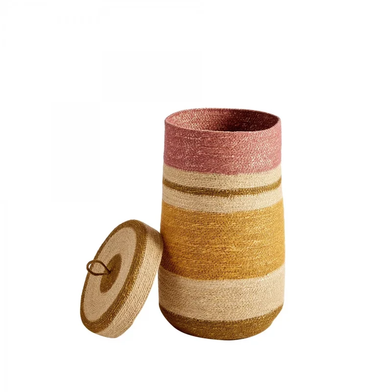 Panier couvercle tissé mais rose S