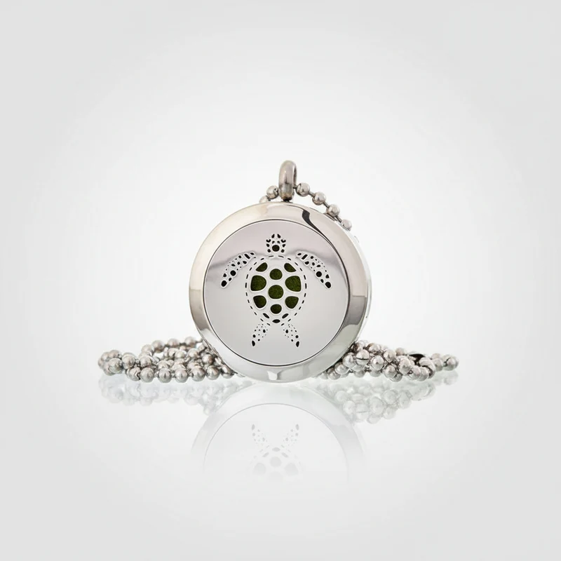Collier Médaillon Tortue Diffuseur d’Huiles Essentielles | Aromathérapie 25mm