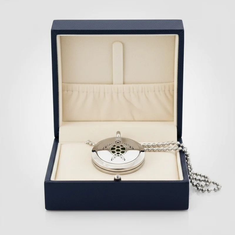 Collier Médaillon Tortue Diffuseur d’Huiles Essentielles | Aromathérapie 25mm