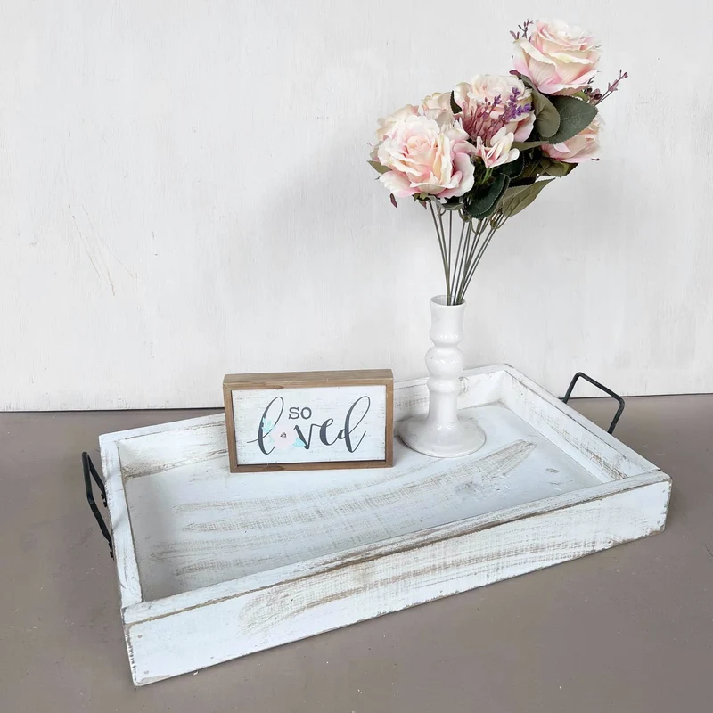 Rustic Wood Tray with Iron Handles ~ 2 Colors