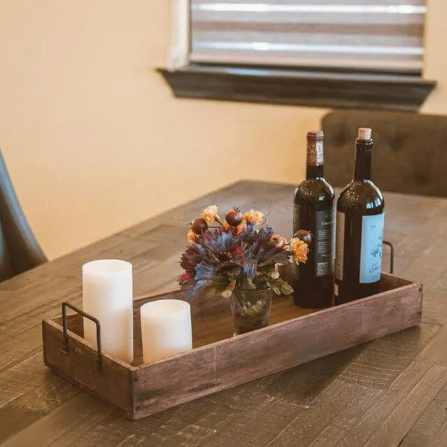Rustic Wood Tray with Iron Handles ~ 2 Colors