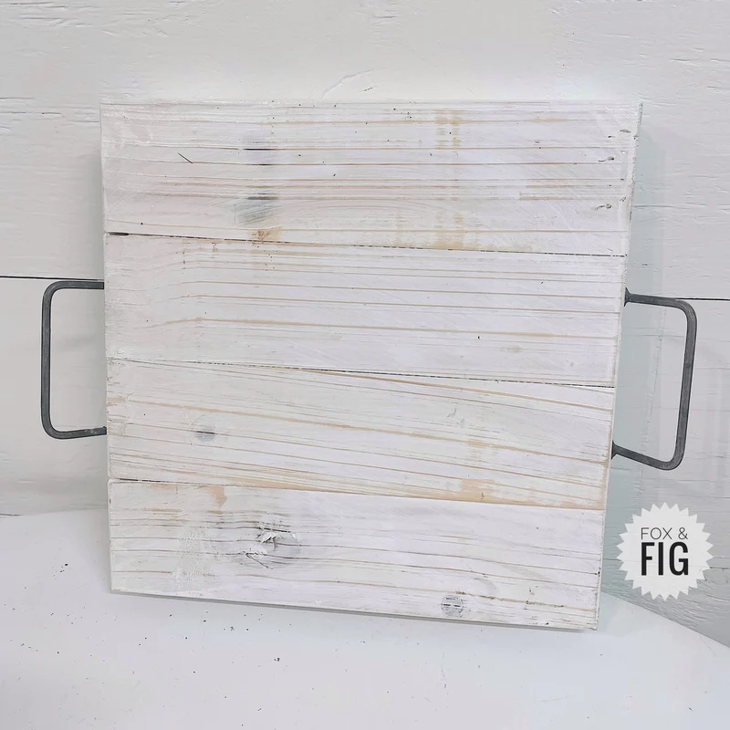 Whitewashed Square Wood Tray with Metal Handles