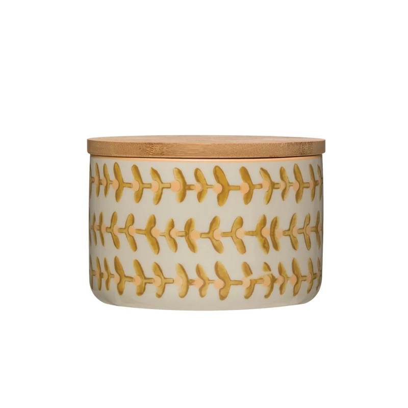 Yellow Floral Hand-Stamped Canister