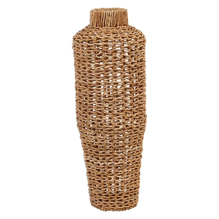 Round Hand-Woven Water Hyacinth & Rattan Floor Vase