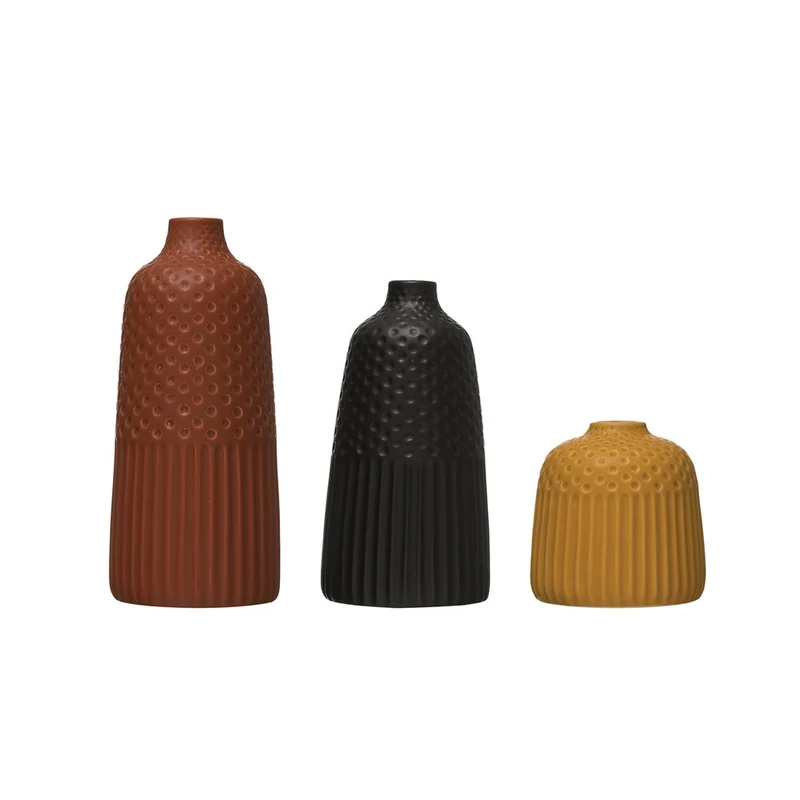 Embossed Matte Stoneware Vases - 3 Styles
