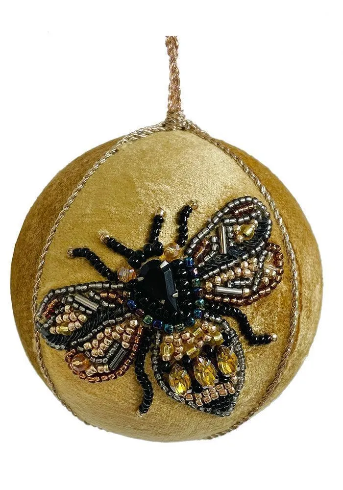 Boule De Noël Velours Moutarde Et Abeille Petit Modèle