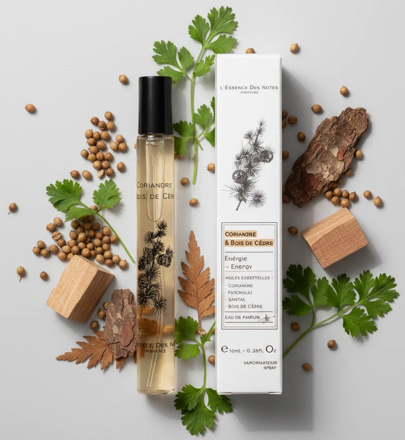 Eau de Parfum CORIANDRE & BOIS DE CÈDRE – Boisée, Relaxante & Réconfortante – 10ml – L'ESSENCE DES NOTES PROVENCE