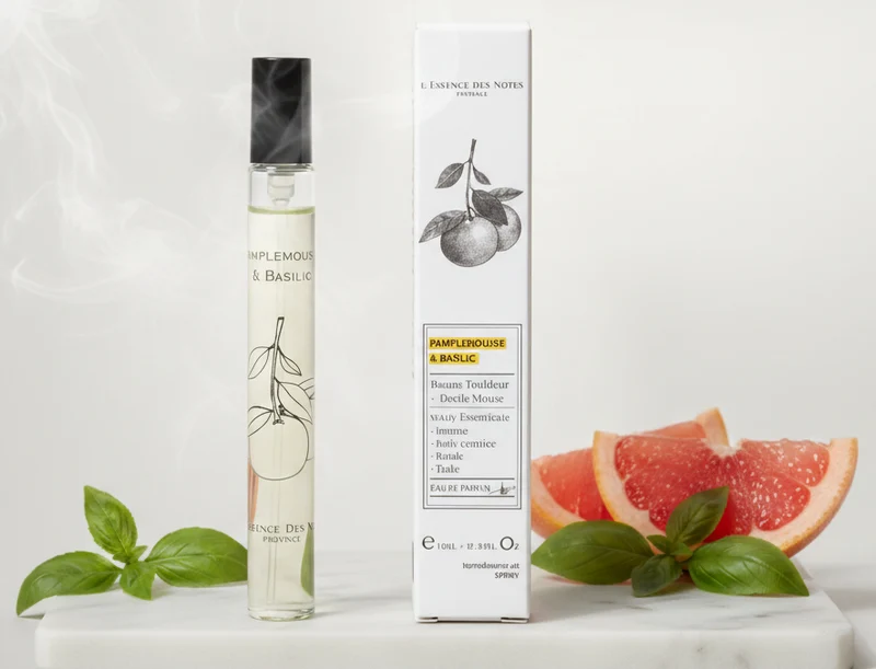 Eau de Parfum PAMPLEMOUSSE & BASILIC – Cassis, Muguet & Musc – Tonifiante & Vivifiante – 10ml – L'ESSENCE DES NOTES PROVENCE