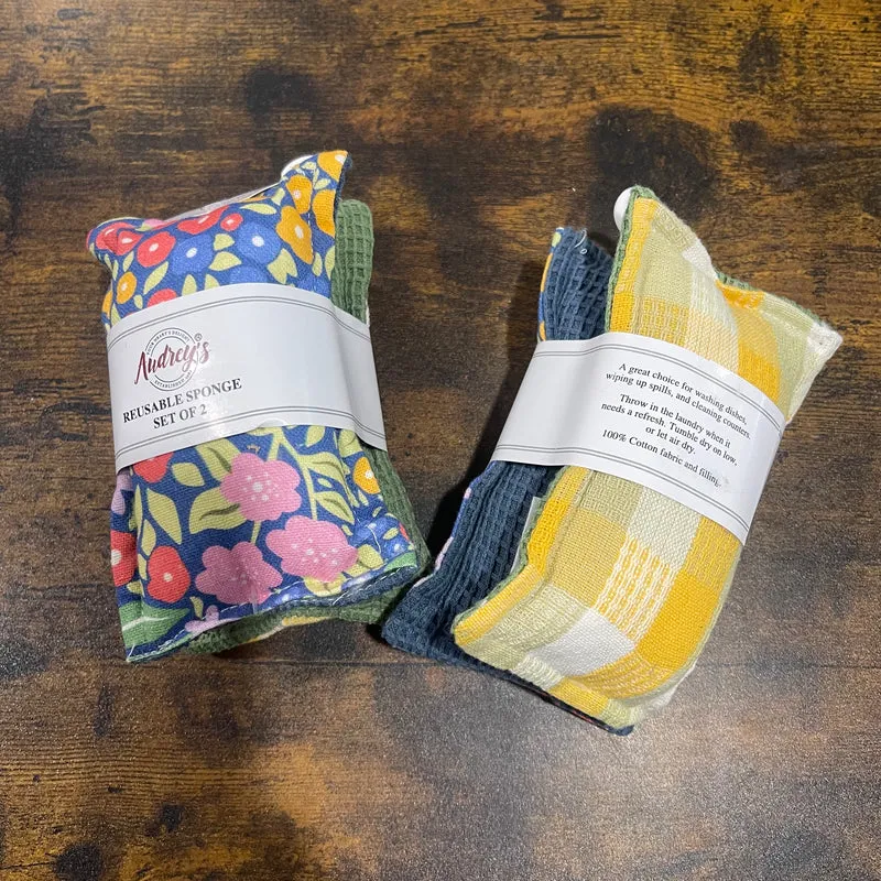 Reusable Fabric Sponges ~ Set of 2 ~ Various Prints