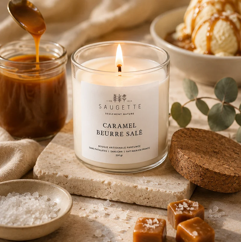 Caramel beurre salé - Bougie artisanale parfumée à la cire de soja naturelle