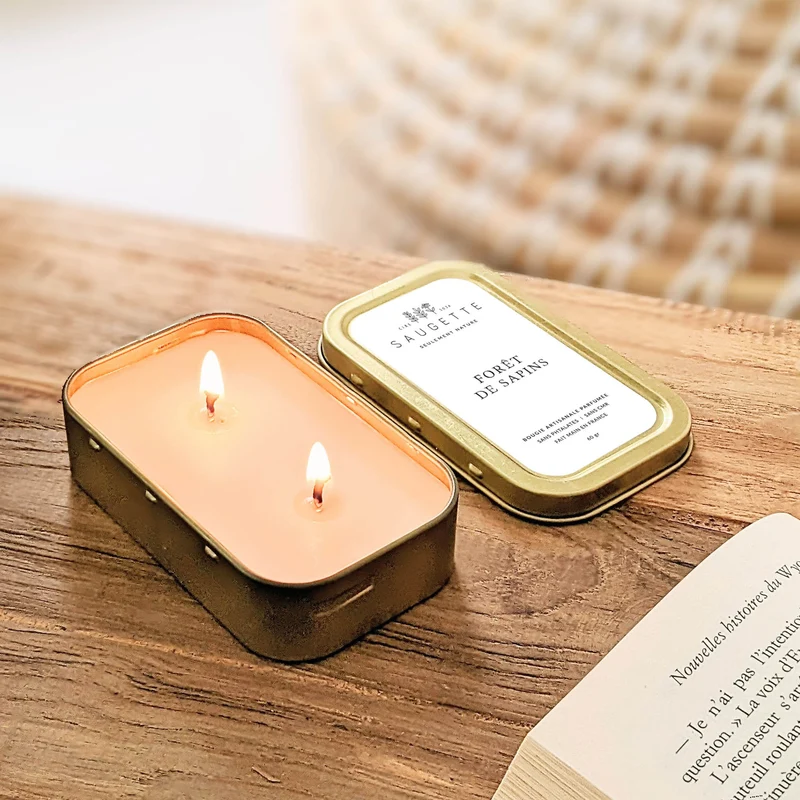 Forêt de sapins - Les p'tites Saugette - 2 mèches - Bougie artisanale parfumée à la cire de soja naturelle