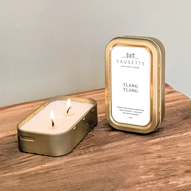 Ylang Ylang - Les p'tites Saugette - 2 mèches - Bougie artisanale parfumée à la cire de soja naturelle