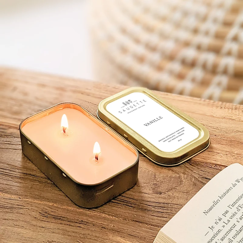 Vanille - Les p'tites Saugette - 2 mèches - Bougie artisanale parfumée à la cire de soja naturelle