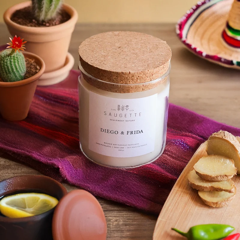 Diego et Frida - Bougie artisanale parfumée à la cire de soja naturelle