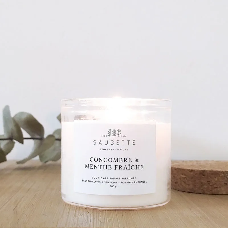 Concombre et menthe fraîche - Bougie artisanale parfumée à la cire de soja naturelle