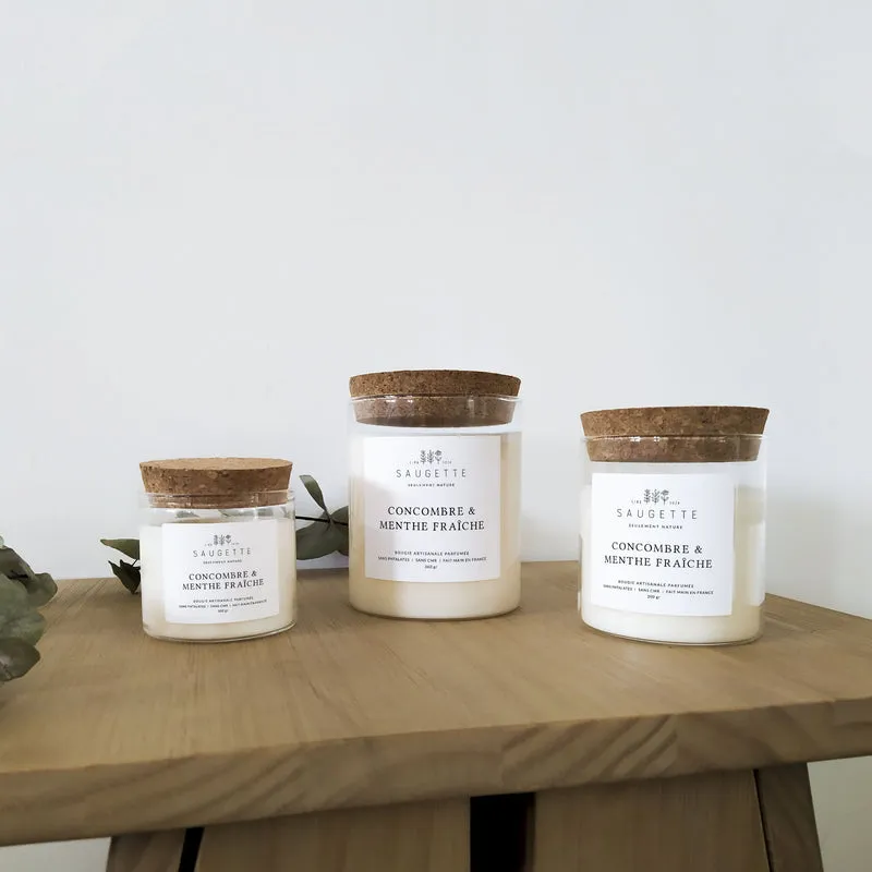 Concombre et menthe fraîche - Bougie artisanale parfumée à la cire de soja naturelle