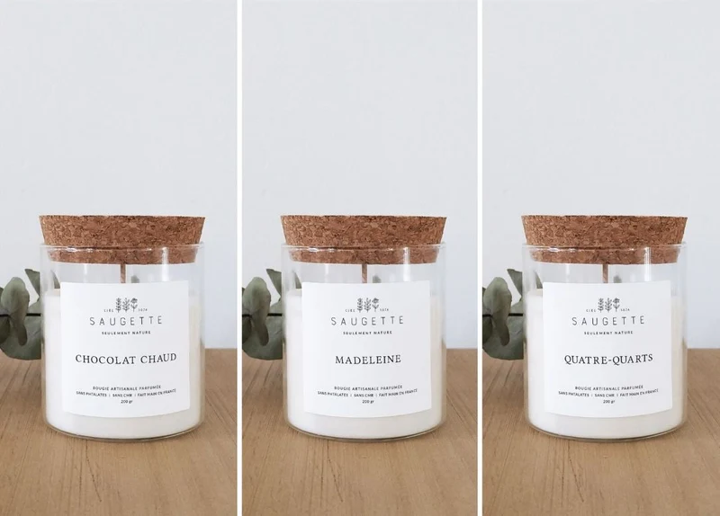 Délices d'hiver - Assortiment de 3 bougies artisanales parfumées à la cire de soja naturelle - Chocolat chaud, Madeleine, Quatre-quarts