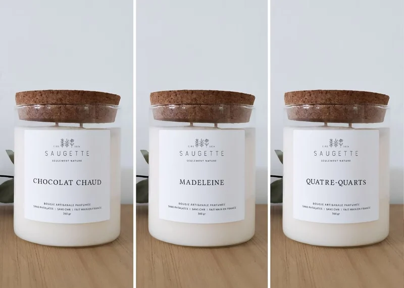 Délices d'hiver - Assortiment de 3 bougies artisanales parfumées à la cire de soja naturelle - Chocolat chaud, Madeleine, Quatre-quarts